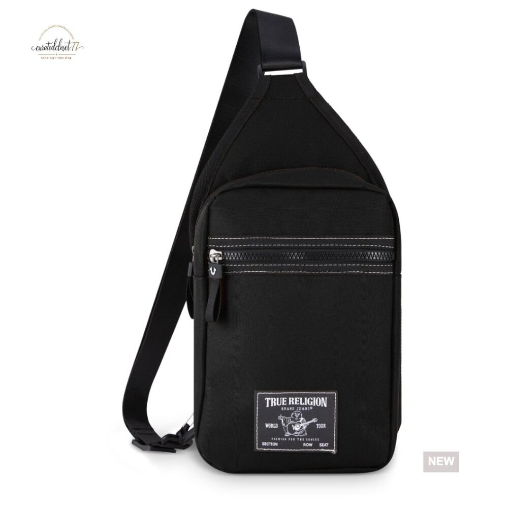 Men's Crossbody Sling Bag With Adjustable Strap, 3 Compartments, Polyester